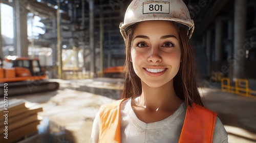 Portrait smiling female engineer at construction site

 photo