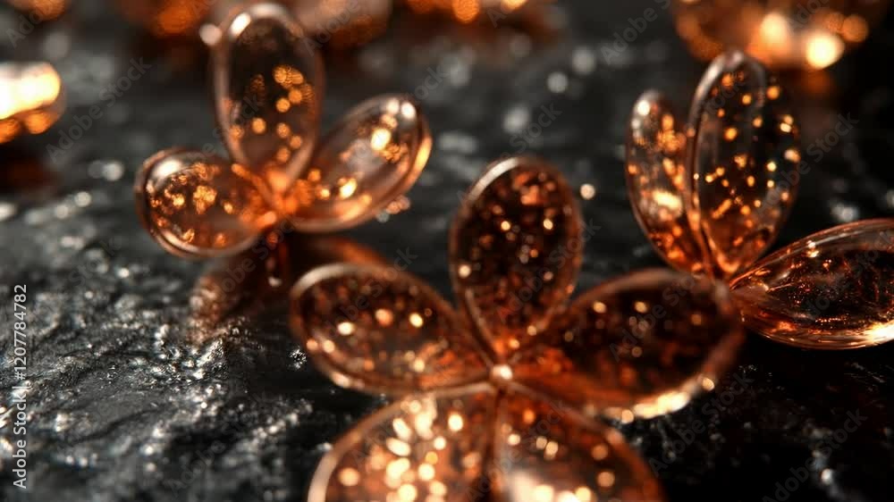 Sparkling Copper Glass Flowers on Dark Background Abstract Luxury Floral Design
Sparkling Copper Glass Flowers on Dark Background Abstract Luxury Floral Design