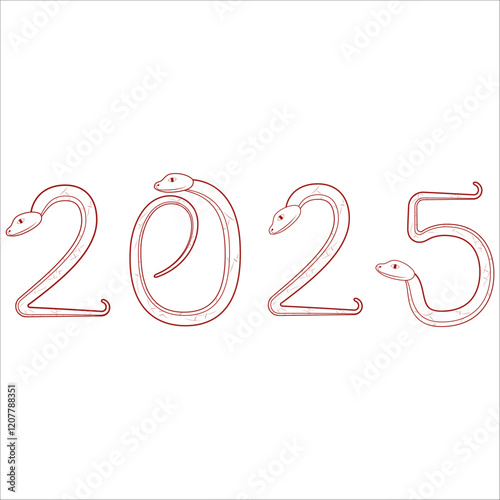 Chinese 2025 Contour New Year Numeric. Zodiac Asia Silhouette Snake