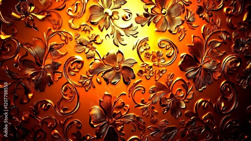 Luxurious Golden Floral Embossed Pattern Ornate Vintage Design Texture Background
