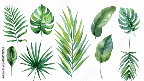 Exquisite Watercolor Tropical Leaves for Botanical Designs