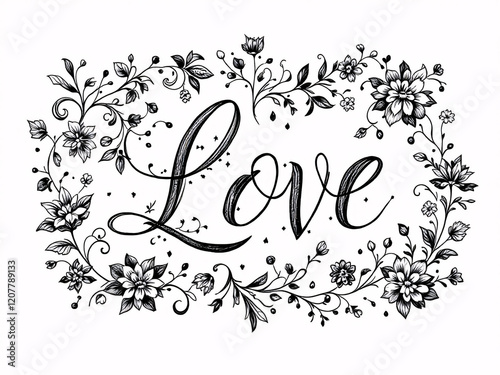 LOVE, word, letters, floral, patterns