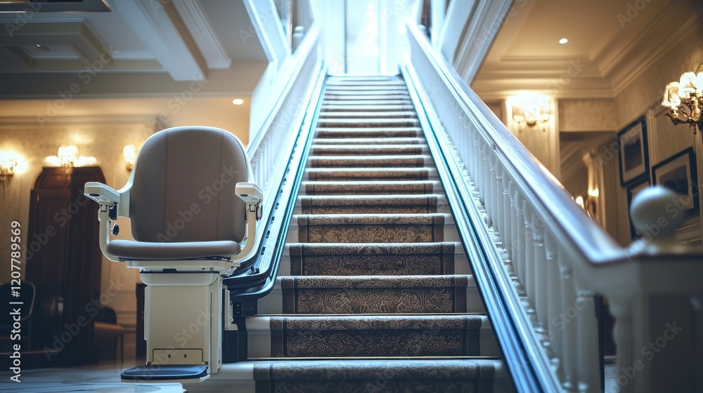 Obraz premium Stairlift in Elegant Mansion: Accessibility and Luxury Combined