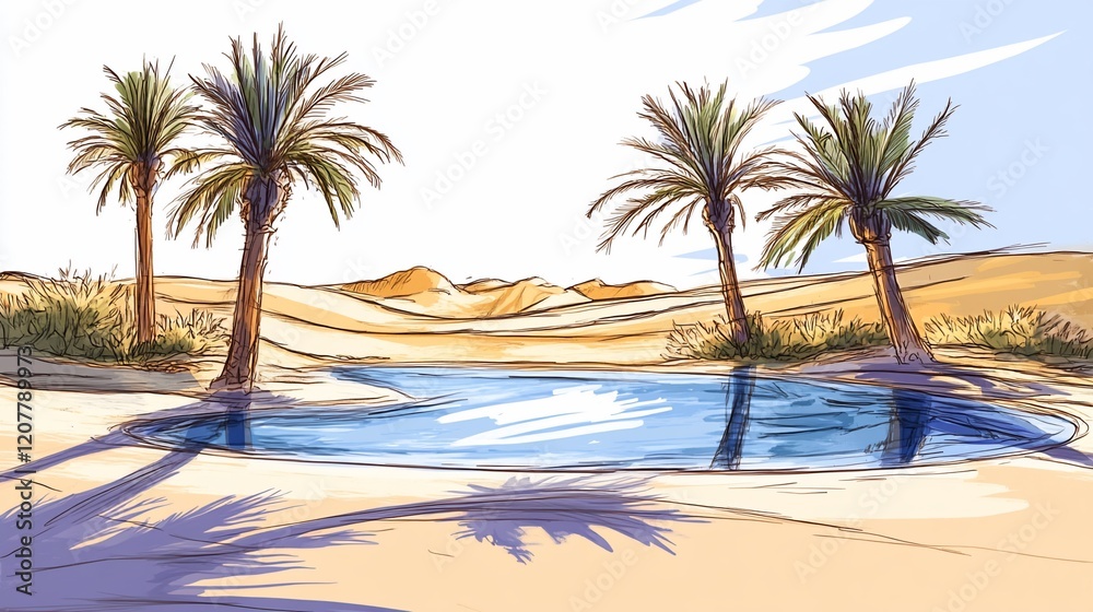 Obraz premium Oasis Serenity: Palm Trees Reflecting in a Desert Pool