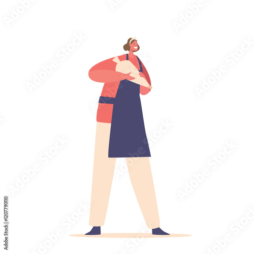 Woman Pastry Chef Holding A Cream Cone. Female Character Passionately Showcasing Her Culinary Skills Vector Illustration