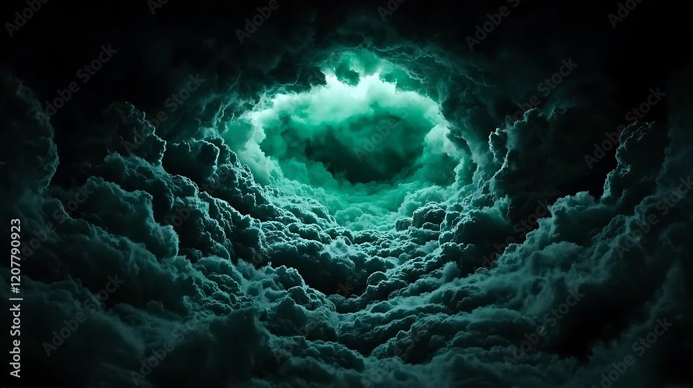 Obraz premium Dark clouds, glowing hole, night sky, ominous background, fantasy art