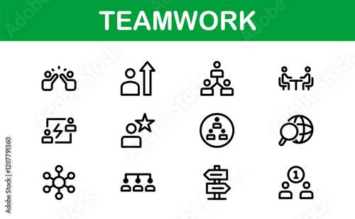 Modern Teamwork Icon Set. Professional and Minimalist Vectors for Collaboration, Team Building, and Office Projects in Outline Style. photo