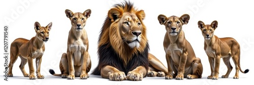 Isolated majestic big five animals on pure white, wilderness, jungle