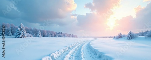 Frozen landscape, stark white expanse of snow under a wintry sky, pattern, abstract, monochrome