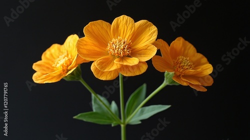 Three Vibrant Orange Flowers Against a Dark Background