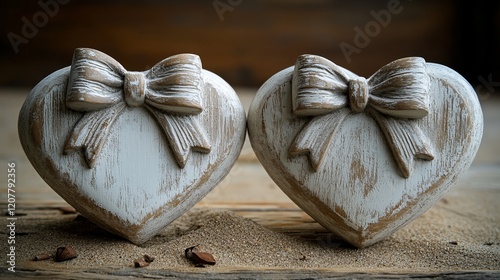 Rustic Wooden Hearts with Bowknots Romantic Decor old chic love pair   photo