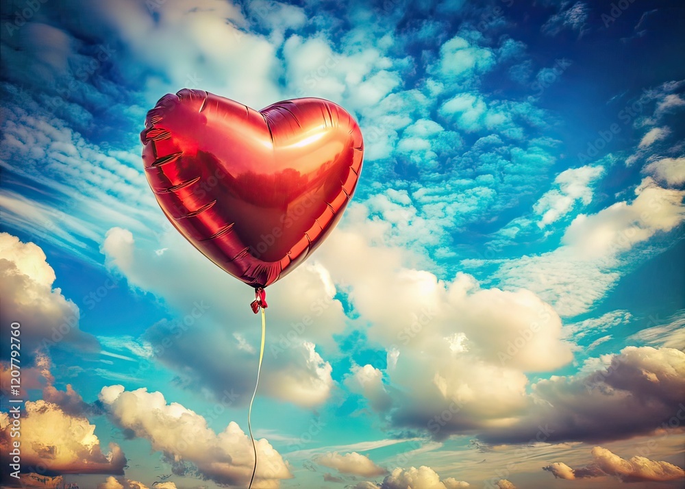 Fototapeta premium Heart Balloon in a Vintage Sky, Romantic Photo