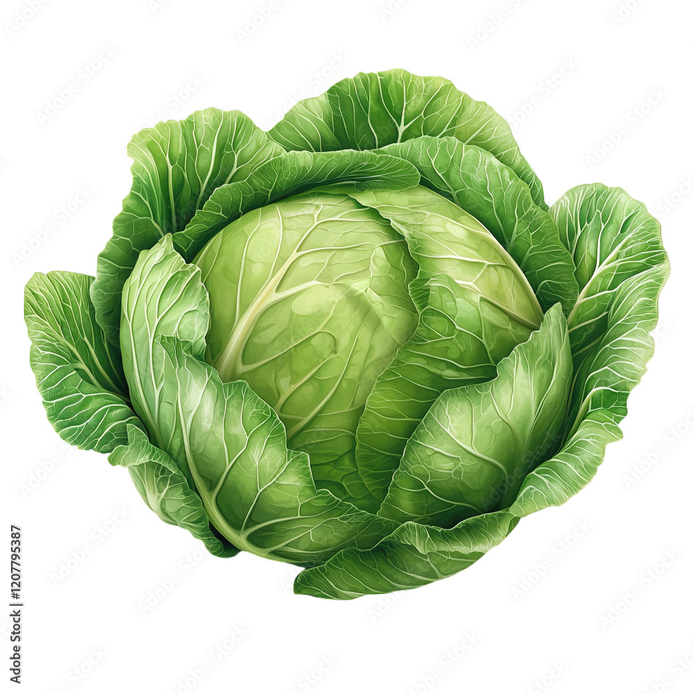 Obraz premium illustration of a fresh, whole green cabbage