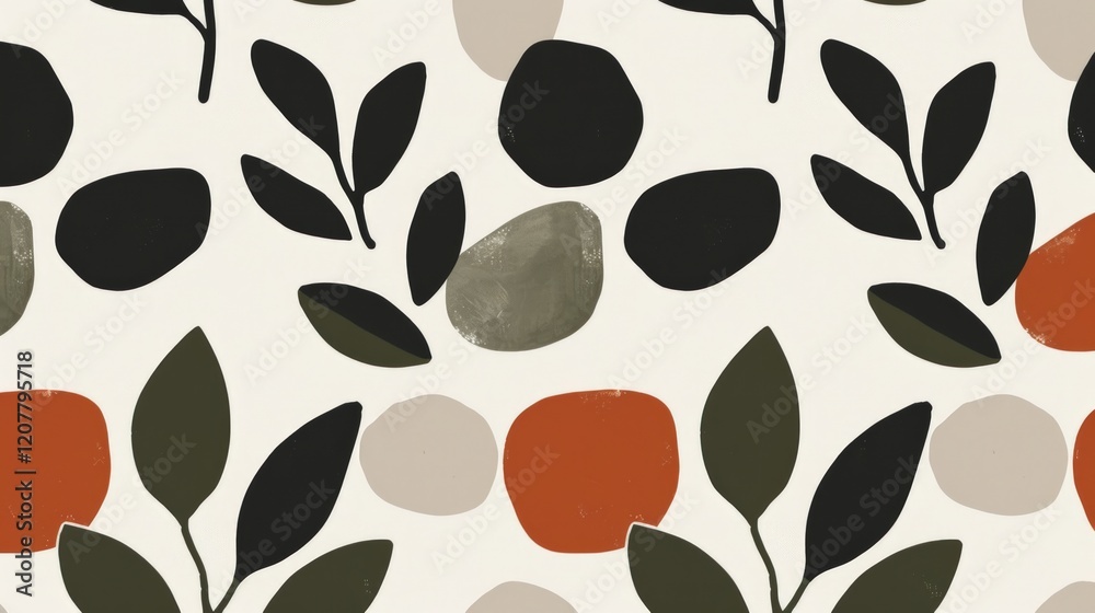 Fototapeta premium Abstract Autumnal Botanical Print: Earthy Tones and Organic Shapes