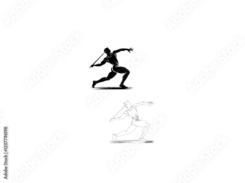 A dynamic silhouette vector illustration of a javelin thrower in mid-action, showcasing the athlete's power and accuracy. vector illustration  line art black and white design.