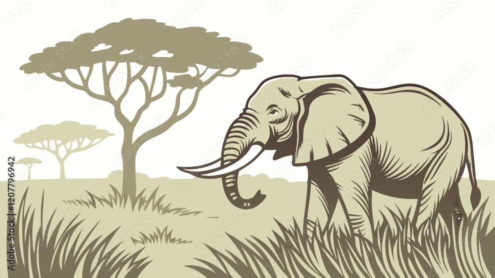 Fototapeta premium illustration elephant in the grass vector graphic