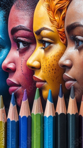 Vibrant illustration blending human expression with colorful art supplies in ...