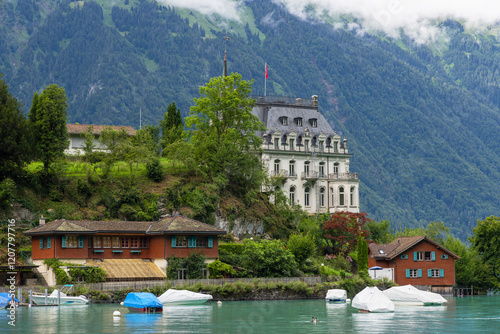 Seeburg Castle on Lake Brienz, Bernese Oberland, Iseltwald, Switzerland photo