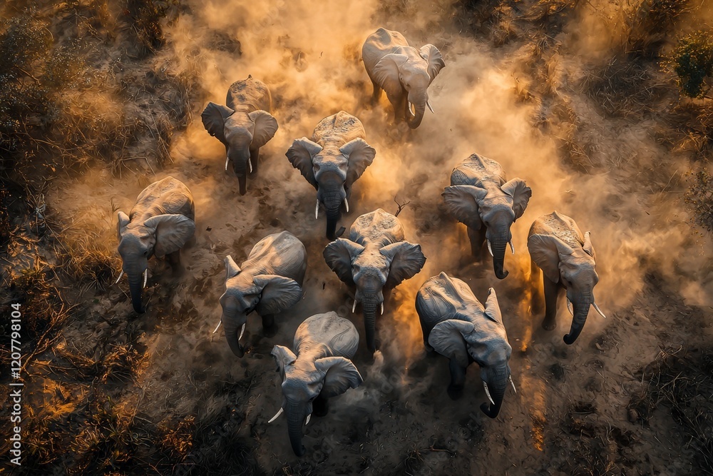 Obraz premium War elephants clad in armor, with warriors, trampling and charging, grand assault on open field