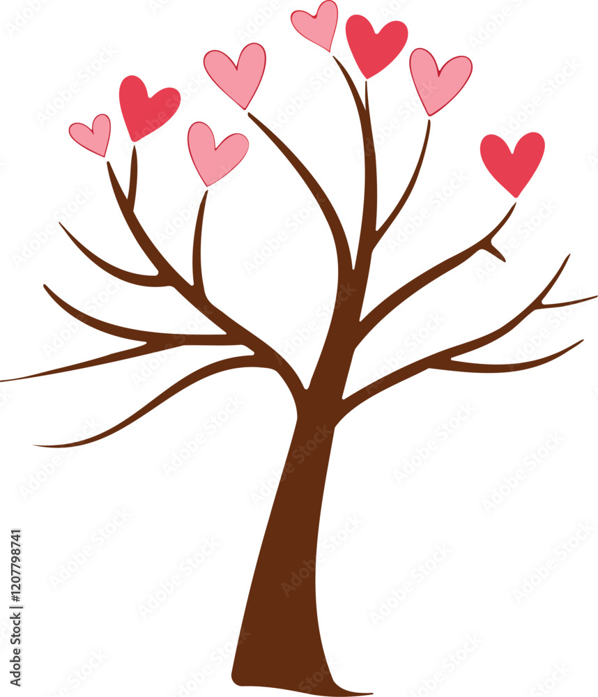 Heart Tree with Love Branches - Romantic Vector Illustration Heart Tree with Love Branches - Romantic Vector Illustration
