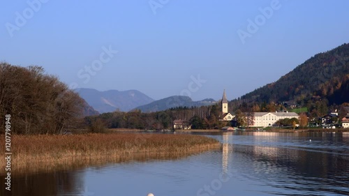 Wallpaper Mural Austrian lake Ossiacher See in Carinthia with the village of Ossiach and the Alps in the background in autumn Torontodigital.ca