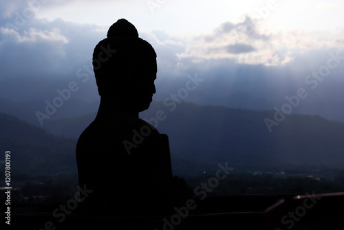 Stone Buddha statue, Borobudur, 9th-century Mahayana Buddhist temple, UNESCO, Java, Indonesia
