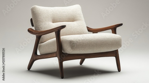 Modern armchair design featuring curved wood and soft fabric in minimalist style