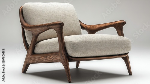 Modern armchair design featuring curved wood and soft fabric in minimalist style