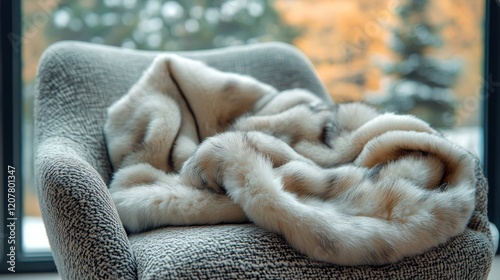 Cozy modern chair with soft blanket in a bright, minimalist room during the day