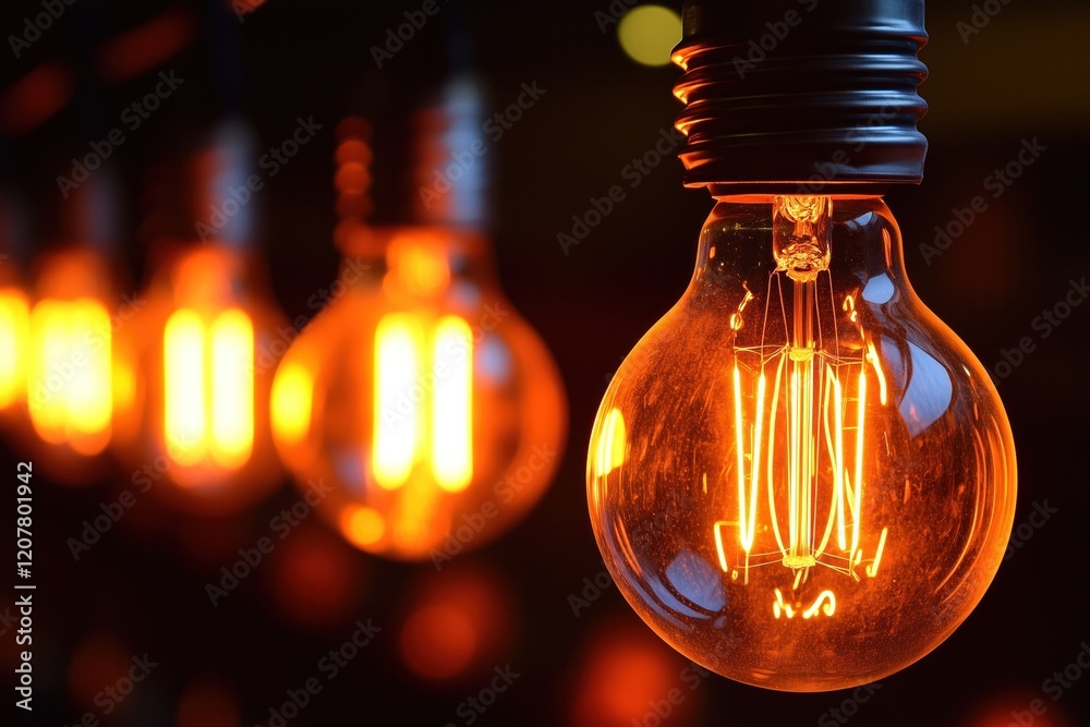 Bright light bulb shining in the dark with other bulbs in background Bright light bulb shining in the dark with other bulbs in background