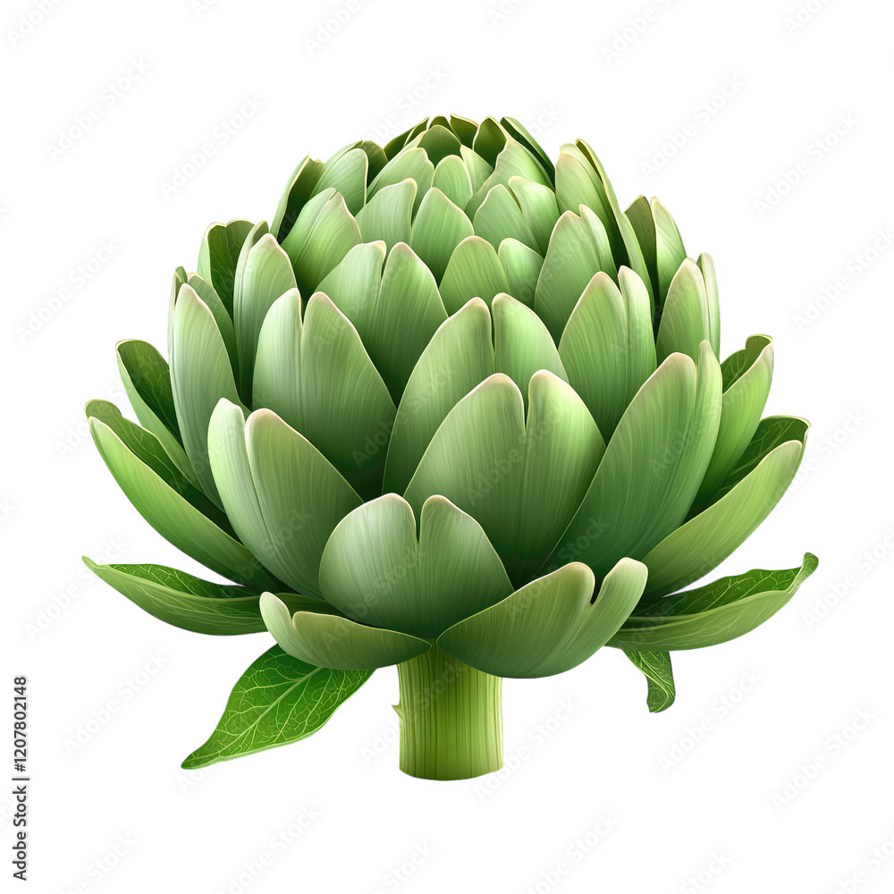 illustration of a fresh, whole green artichoke with detailed texture of leaves, soft gradients illustration of a fresh, whole green artichoke with detailed texture of leaves, soft gradients