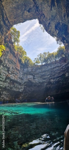 Melissani lake cave in Kefalonia island in Greece 