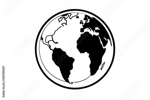 Globe and World Map Silhouette Icon on White Background