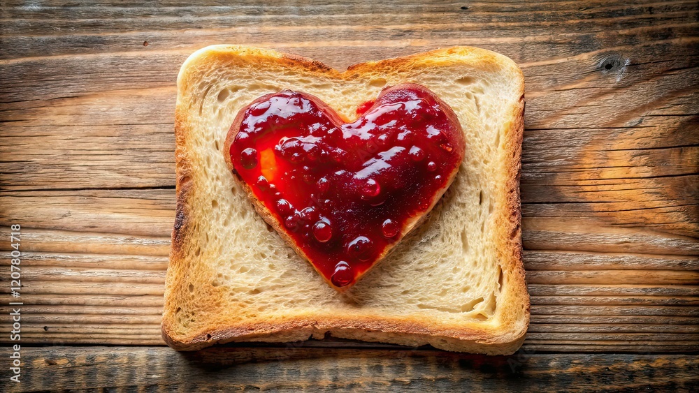 Heart-Shaped Jam Toast Double Exposure, Close-Up, Delicious Food, Artistic Photography Heart-Shaped Jam Toast Double Exposure, Close-Up, Delicious Food, Artistic Photography