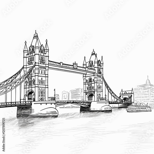 Tower Bridge hand-drawn comic illustration. Tower Bridge. Vector doodle style cartoon illustration