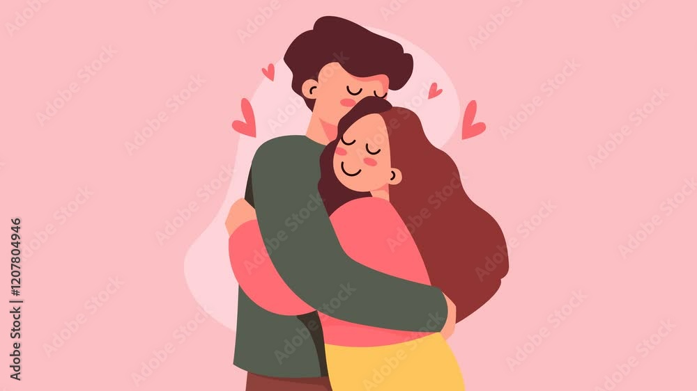 Animation of a couple hugging, expressing love, affection, and romantic connection Animation of a couple hugging, expressing love, affection, and romantic connection