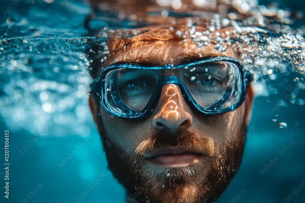Fototapeta premium Focused swimmer in a crystal clear pool showcasing determination and skill during a training session
