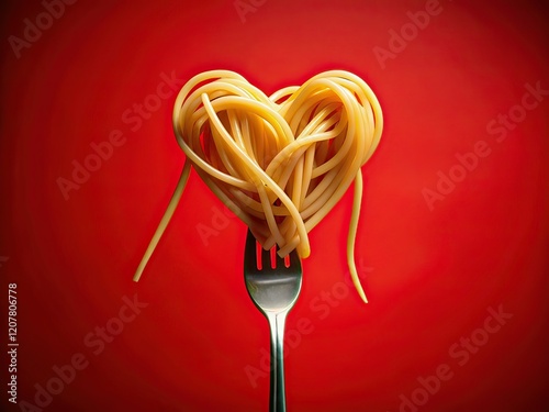 Heart Shaped Spaghetti on Fork Minimalist Photography