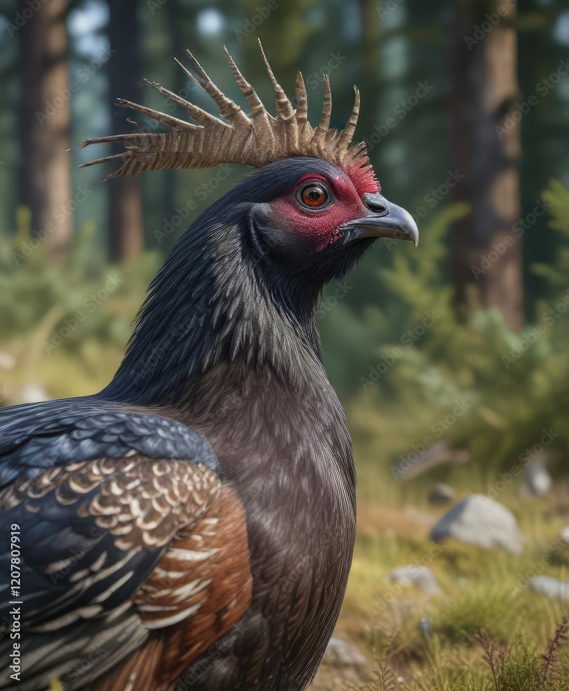 Fototapeta premium Close-up of a western capercaillie in the wild, nature reserve, conservation