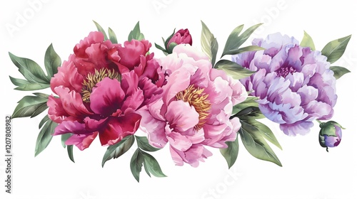 Elegant Watercolor Pink and Violet Peonies Floral Frame