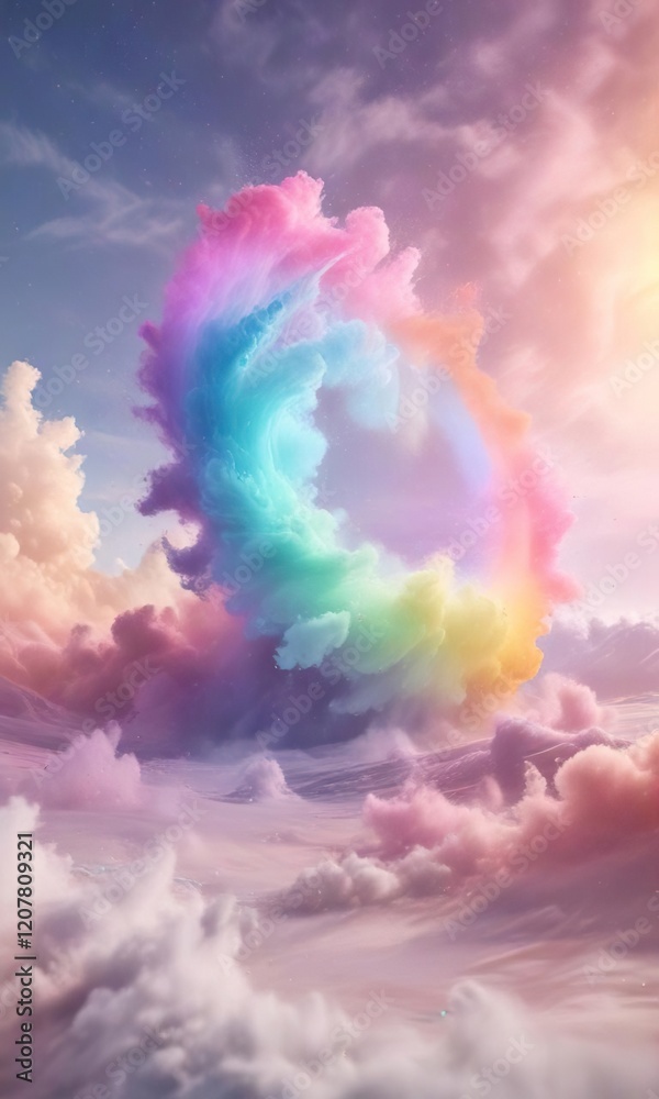Fototapeta premium Pastel rainbow mist swirling in a vast empty space, dreamy scene, soft focus