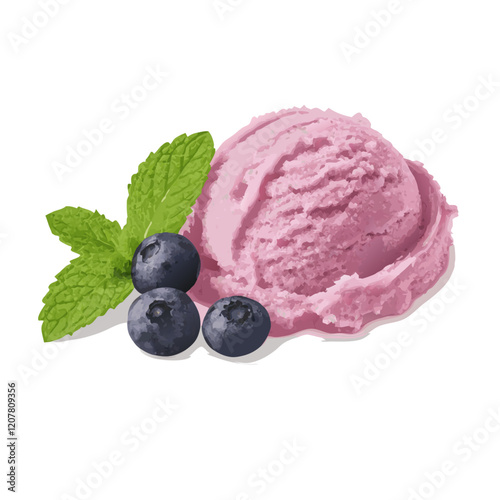 Blueberry ice cream scoop isolated on white background vector illustration (1)