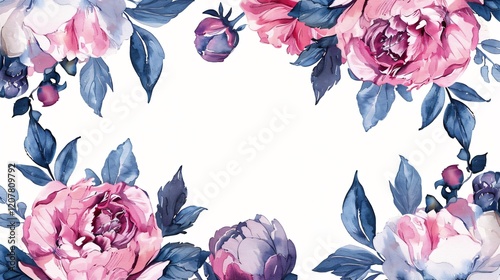 Elegant Floral Greeting Card with Watercolor Flowers Frame