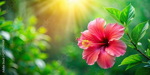 Hibiscus Flower, Blurred Leaves, HD Image, Copy Space