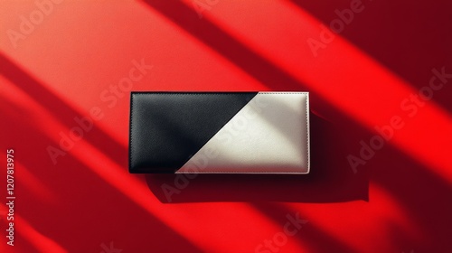 Stylish wallet on a vibrant red background with striking shadows and contrast