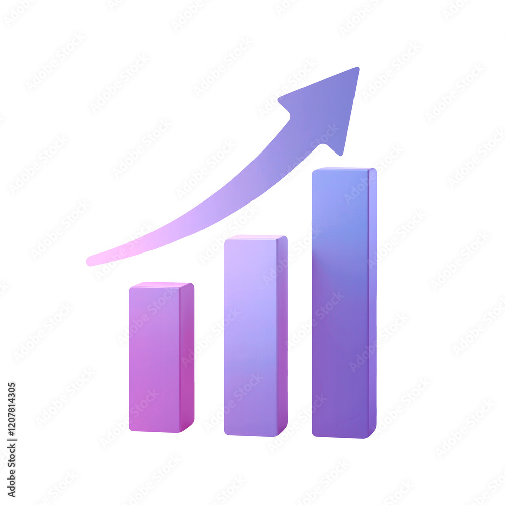 Purple arrow with rising gradient bars representing data analysis Purple arrow with rising gradient bars representing data analysis