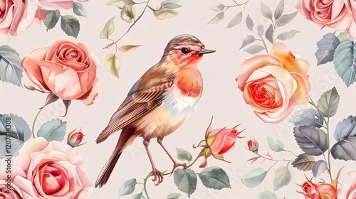 Elegant Watercolor Floral Seamless Pattern Background with Flowing Design