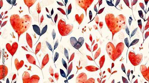 Romantic Watercolor Seamless Pattern for Valentines Day Background