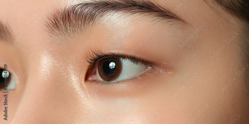 Fototapeta premium Close-up of Human Eye with Eyebrow and Adjacent Skin