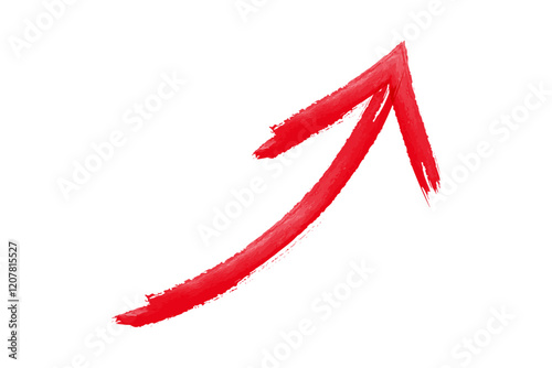 手書きの太い赤い矢印　右肩上がり　水彩イラスト
Hand-drawn thick red arrow rising to the right watercolor illustration